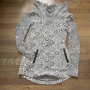 Anthropologie size small black white sweater dress faux leather cowl neck